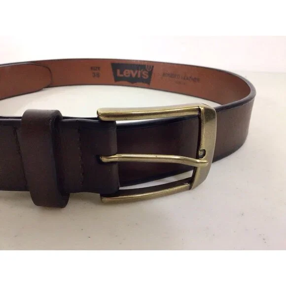 Levis Leather Belt Brass Buckle Mens 38 - Picture 6 of 6